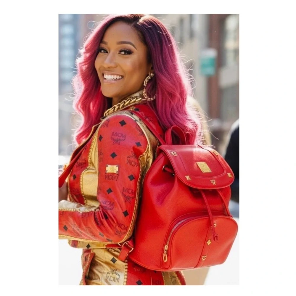 MCM Red Leather Backpack, EUC